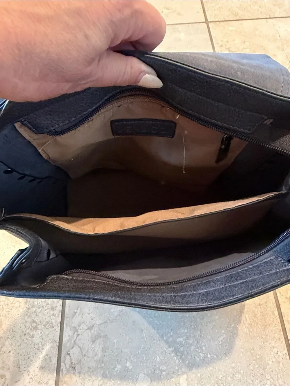 Stud-Trim Faux-Leather Navy Backpack Tote